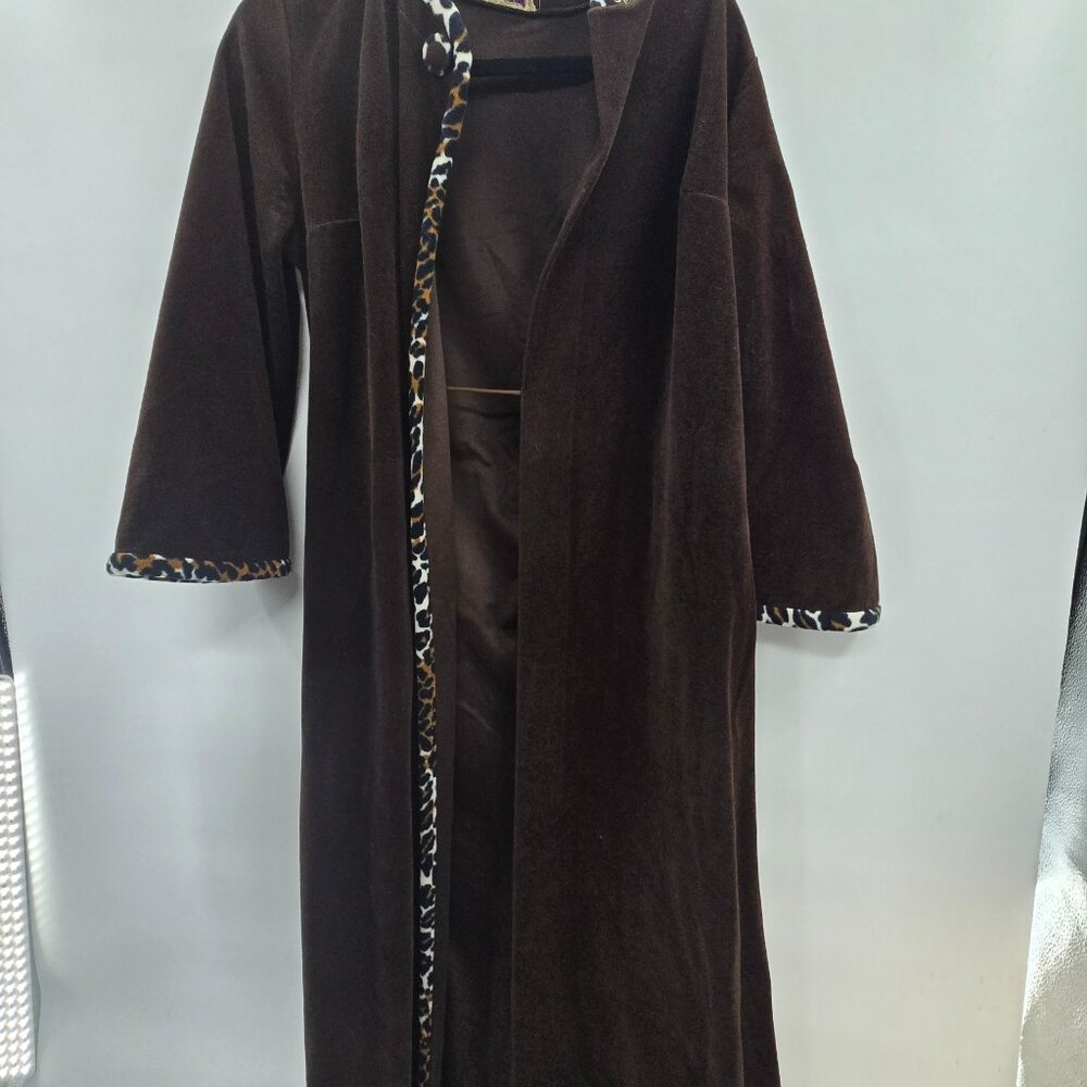 Vintage Vanity Fair Brown Animal Print Trim Robe Size 8